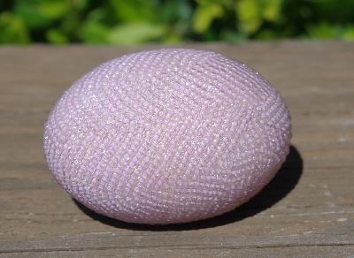 +MBA #5556-607  "Light Lavender Glass Seed Bead Egg With Matching Egg Cup"