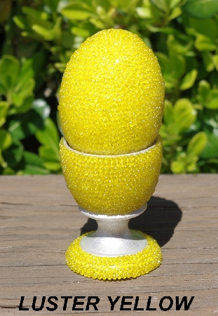 +MBA #5556-457  "Luster Yellow Glass Seed Bead Egg With Matching Egg Stand"
