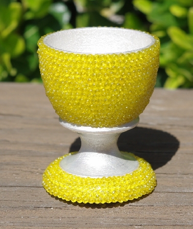 +MBA #5556-457  "Luster Yellow Glass Seed Bead Egg With Matching Egg Stand"