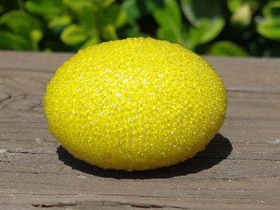 +MBA #5556-457  "Luster Yellow Glass Seed Bead Egg With Matching Egg Stand"