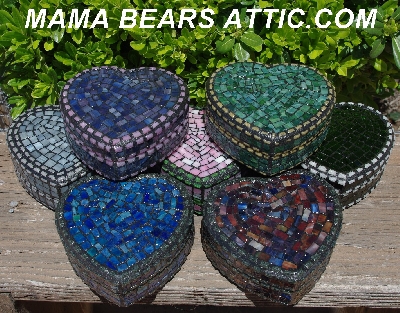 +MBA #5558-286  "Black & Multi Stained Glass Heart Shaped Mosaic Jewelry Trinket Box"