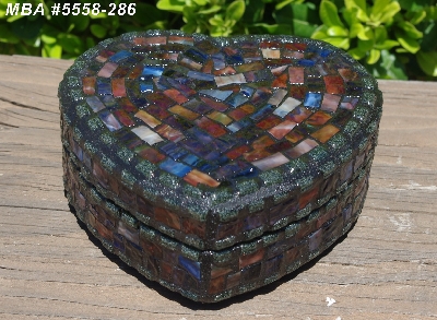 +MBA #5558-286  "Black & Multi Stained Glass Heart Shaped Mosaic Jewelry Trinket Box"