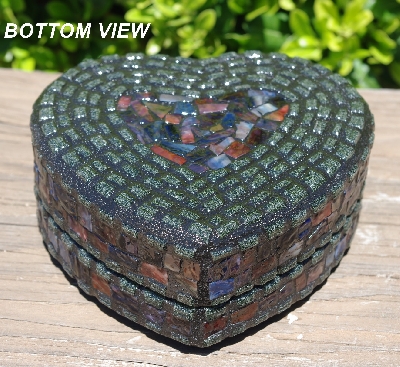 +MBA #5558-286  "Black & Multi Stained Glass Heart Shaped Mosaic Jewelry Trinket Box"