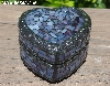 +MBA #5558-335  " Small Black & Multi Lavender Blue Satined Glass Heart Shaped Mosaic Jewelry Trinket Box"