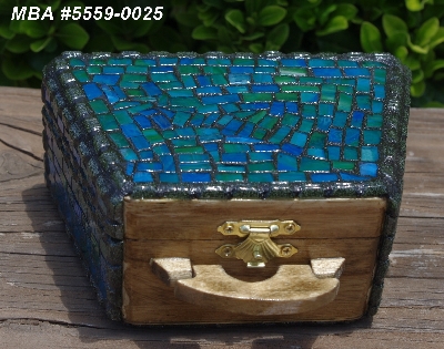 +MBA #5559-0025  "Black  & Multi Blue Green Stained Glass Purse Shaped Mosaic Jewelry Trinket Box"