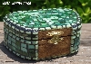 +MBA #5559-0033  "Multi Green Stained Glass Mosaic Jewelry Trinket Box"