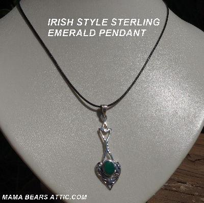 +MBA #5600-263  "Sterling Irish Style Emerald Cabochon Pendant"