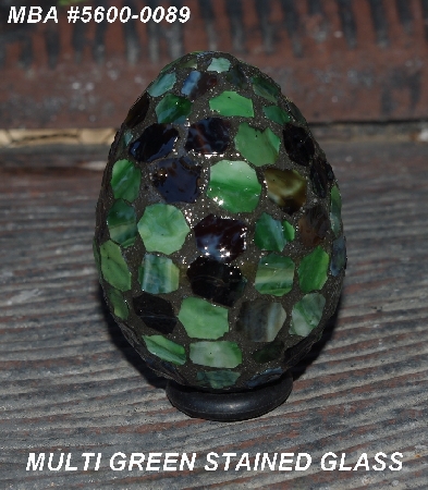 +MBA #5600-0089  "Multi Green Stained Glass Mosaic Egg"