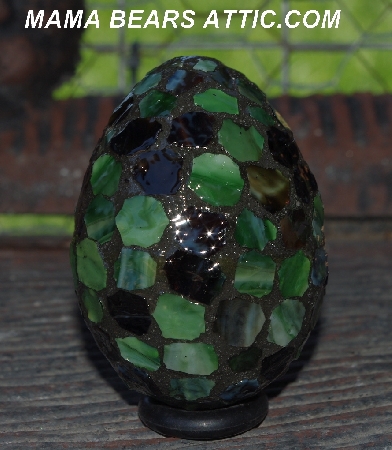 +MBA #5600-0089  "Multi Green Stained Glass Mosaic Egg"