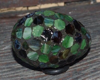 +MBA #5600-0089  "Multi Green Stained Glass Mosaic Egg"
