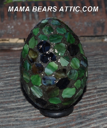+MBA #5600-0089  "Multi Green Stained Glass Mosaic Egg"