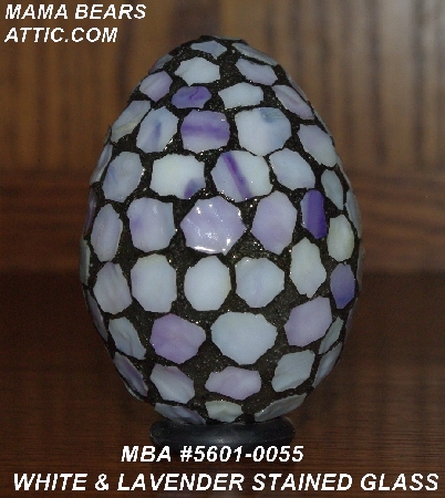 +MBA #5601-0055  "White & Lavender Stained Glass Mosaic Egg"