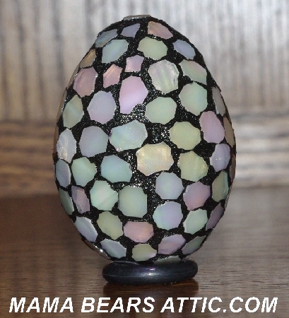 +MBA #5601-189  "Iridescent Pink/Yellow Stained Glass Mosaic Egg"