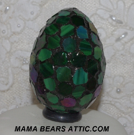 +MBA #5602-0038  "Iridescent Drak Green Stained Glass Mosaic Egg"