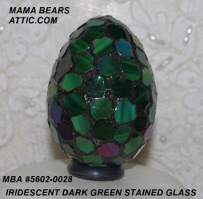 +MBA #5602-0038  "Iridescent Drak Green Stained Glass Mosaic Egg"