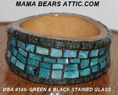 +MBA #5603-149  "Green & Black Stained Glass Bangle Bracelet"
