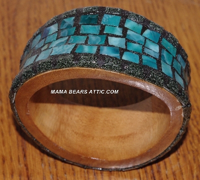 +MBA #5603-149  "Green & Black Stained Glass Bangle Bracelet"