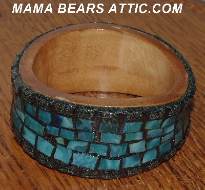 +MBA #5603-149  "Green & Black Stained Glass Bangle Bracelet"