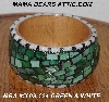 +MBA #5603-124  "Green & White Stained Glass Bangle Bracelet"