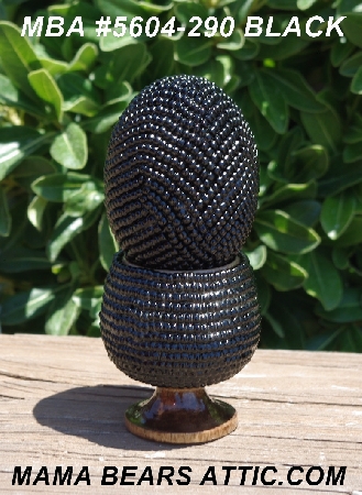 +MBA #5604-290  "Solid Black Glass Seed Bead Egg With Matching Egg Cup"