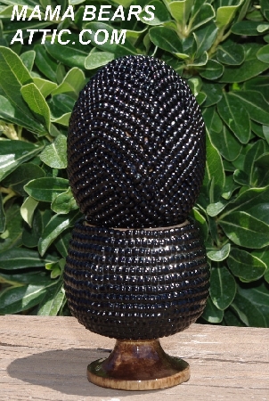+MBA #5604-290  "Solid Black Glass Seed Bead Egg With Matching Egg Cup"