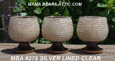+MBA #5604-279 "Set Of 3 Silver Lined Clear Glass Seed Bead Egg Cups"