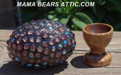 +MBA #5604-0025  "Fire Polished AB Pink Glass Bead Mosaic Egg With Stand"