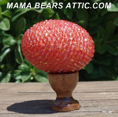 +MBA #5604-322 "Fire Polished Coral Pink Glass Bead Egg With Stand"