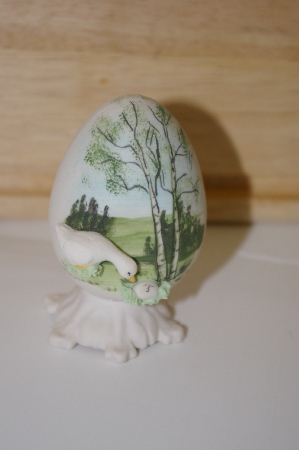 +MBA #10-193  1980's Fine Bone China Goose Egg On Attached Stand