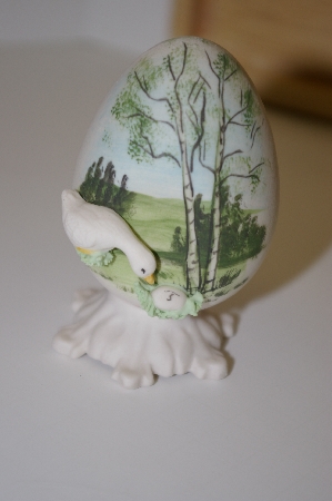 +MBA #10-193  1980's Fine Bone China Goose Egg On Attached Stand