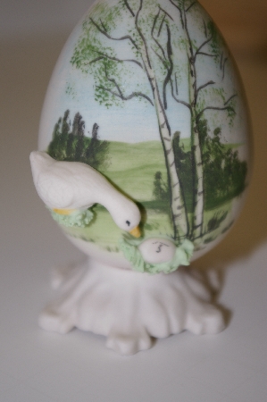+MBA #10-193  1980's Fine Bone China Goose Egg On Attached Stand