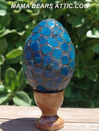 +MBA #5604-112  "Blue Stained Glass Mosaic Egg With Stand"