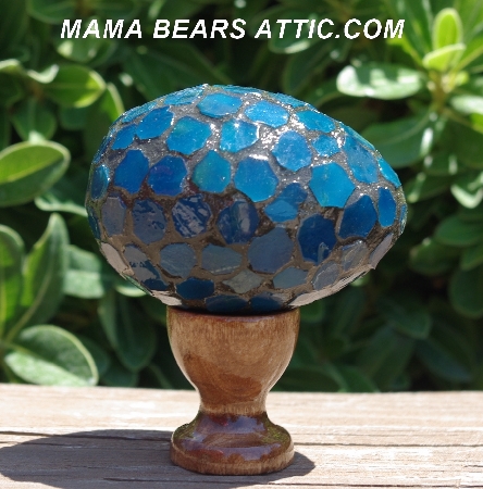 +MBA #5604-112  "Blue Stained Glass Mosaic Egg With Stand"