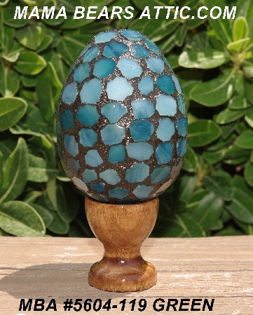 +MBA #5604-119  "Green Stained Glass Mosaic Egg With Stand"