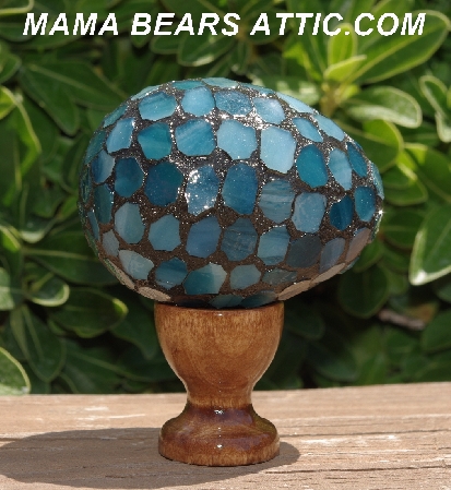 +MBA #5604-119  "Green Stained Glass Mosaic Egg With Stand"