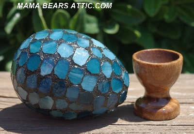 +MBA #5604-119  "Green Stained Glass Mosaic Egg With Stand"