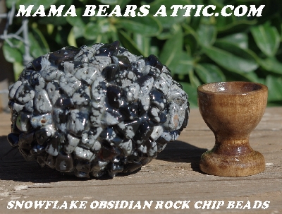 +MBA #5605-0030  "Snow Flake Obsidian Gemstone Rock Chip Bead Egg With Stand"