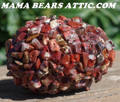 +MBA #5605-0044  "Red Jasper Rock Chip Bead Egg With Stand"