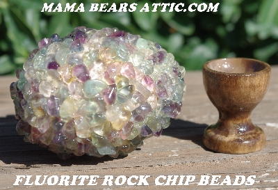 +MBA #5605-0057  "Fluorite Gemstone Rock Chip Bead Egg With Stand"