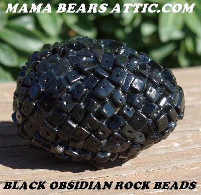 +MBA #5605-0065  "Black Obsidian Rock Chip Beads Egg With Stand"