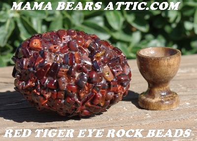 +MBA #5605-107  "Red Tiger Eye Rock Bead Egg With Stand"