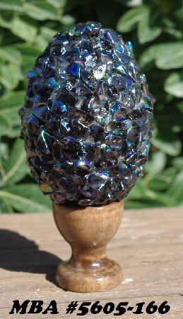 +MBA #5605-166 Black Metallic Glass Rock Chip Bead Egg With Stand"