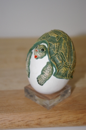 +MBA #10-119  1980's Hand Carved  & Painted Turtle Egg