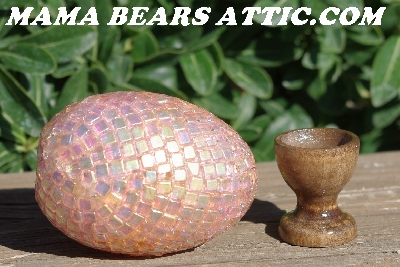 +MBA #5605-266  "Metallic Pink Glass Bead Egg With Stand"