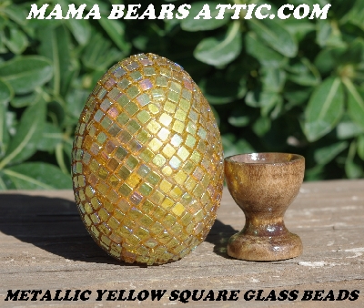 +MBA #5605-294  "Metallic Yellow Glass Bead Egg With Stand"