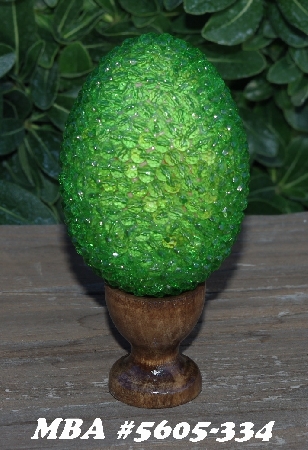 +MBA #5605-334  "Czech Firepolished Transparent Green Glass Bead Egg With Stand"
