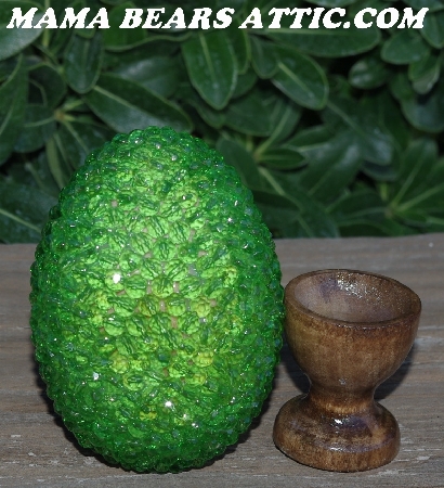 +MBA #5605-334  "Czech Firepolished Transparent Green Glass Bead Egg With Stand"