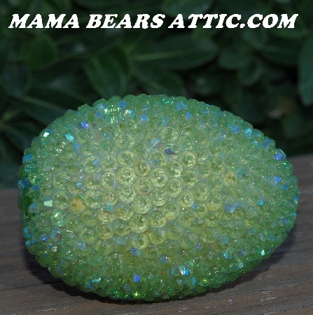 +MBA #5605-340  "czech Fire Polished AB Light GReen Glass Bead Egg With Stand"