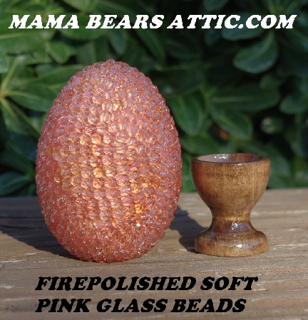 +MBA #5605-368  "Czech Fire Polished Soft Pink Glass Bead Egg And Stand"
