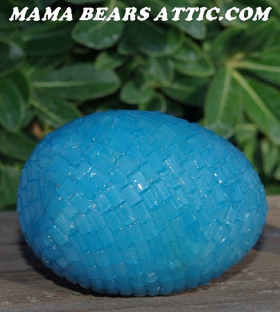 +MBA #5605-390  "Czech Aqua Blue Pillow Glass Bead Egg With Stand"
